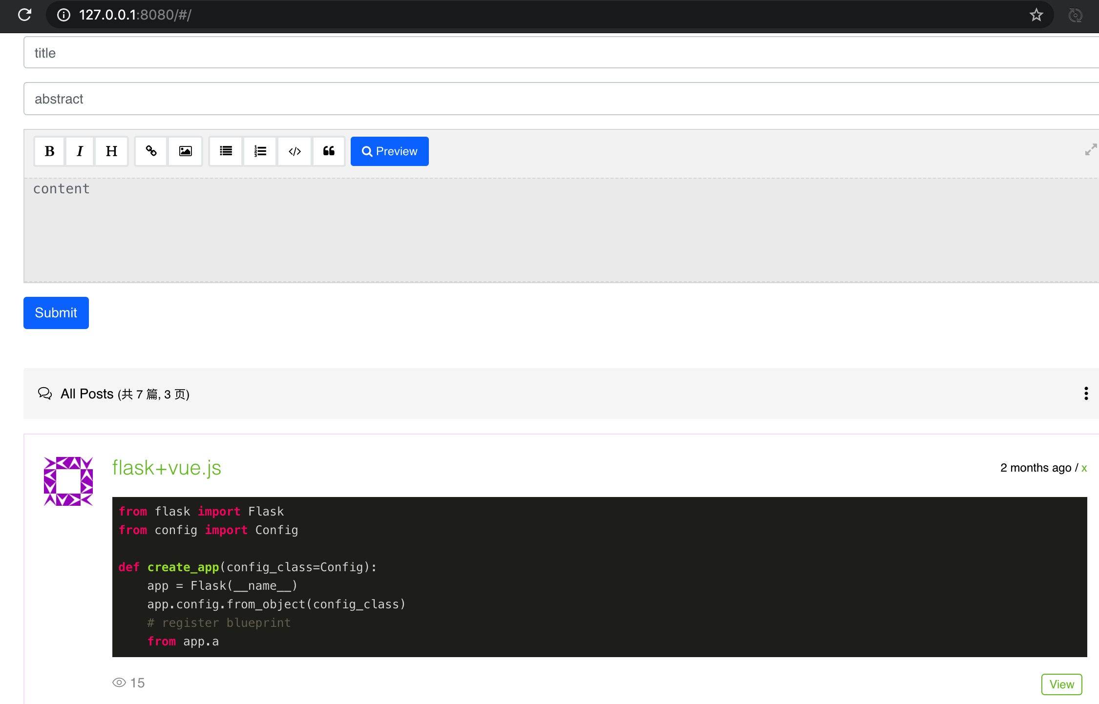 Flask+Vue.js(6)- Blog CRUD And Markdown | Weird Lab